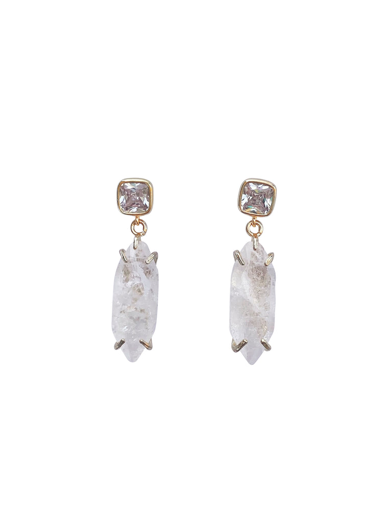 Crystal Square Stud with Rough Crystal Drops