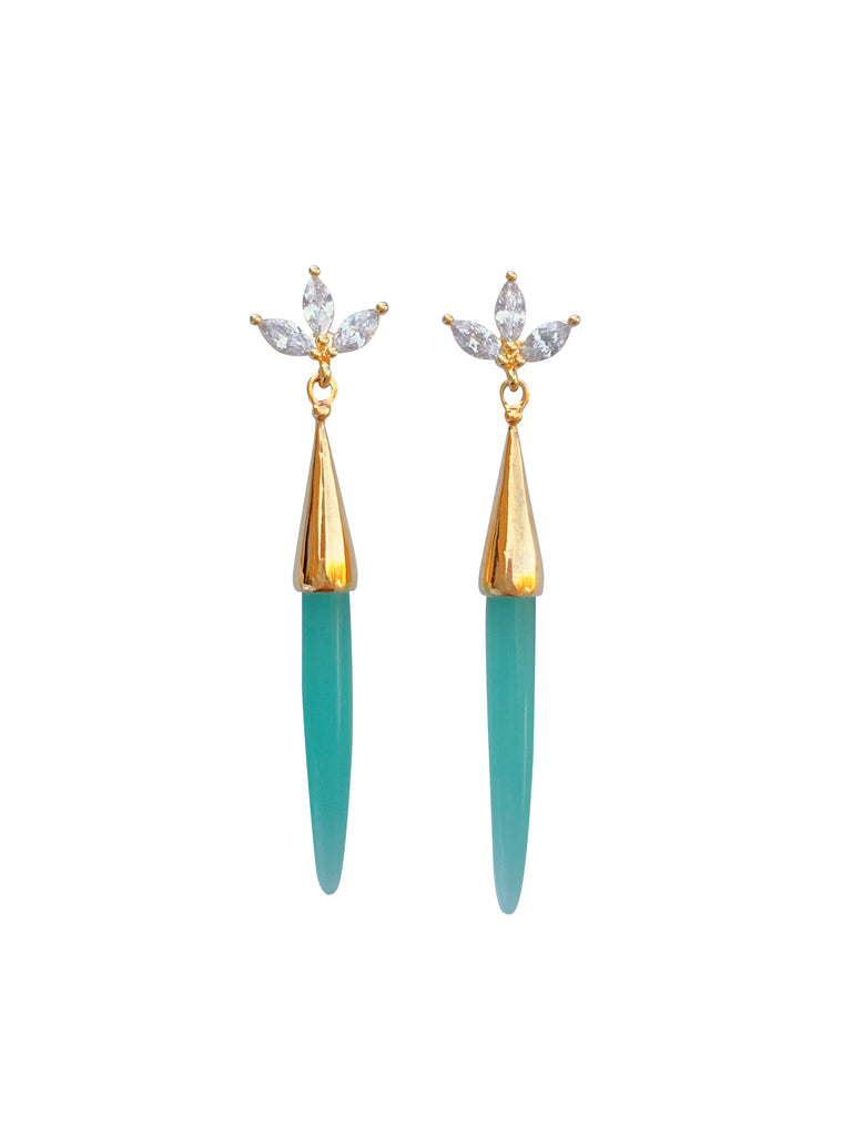 Triple Crystal Post Earrings with Turquoise Drops