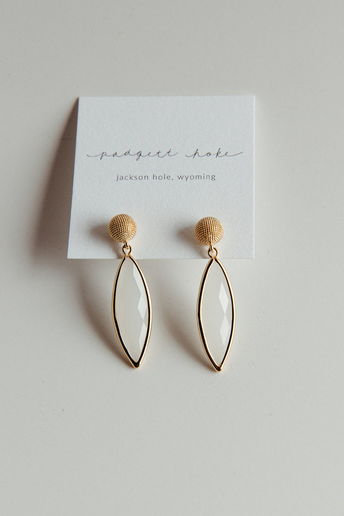 Textured Gold Post Earring with White Smoke Drop - 2 sizes!