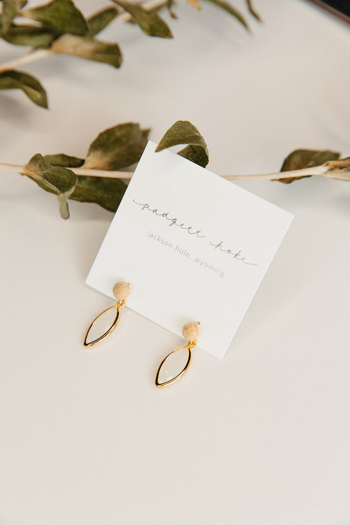 Textured Gold Post Earring with White Smoke Drop - 2 sizes!