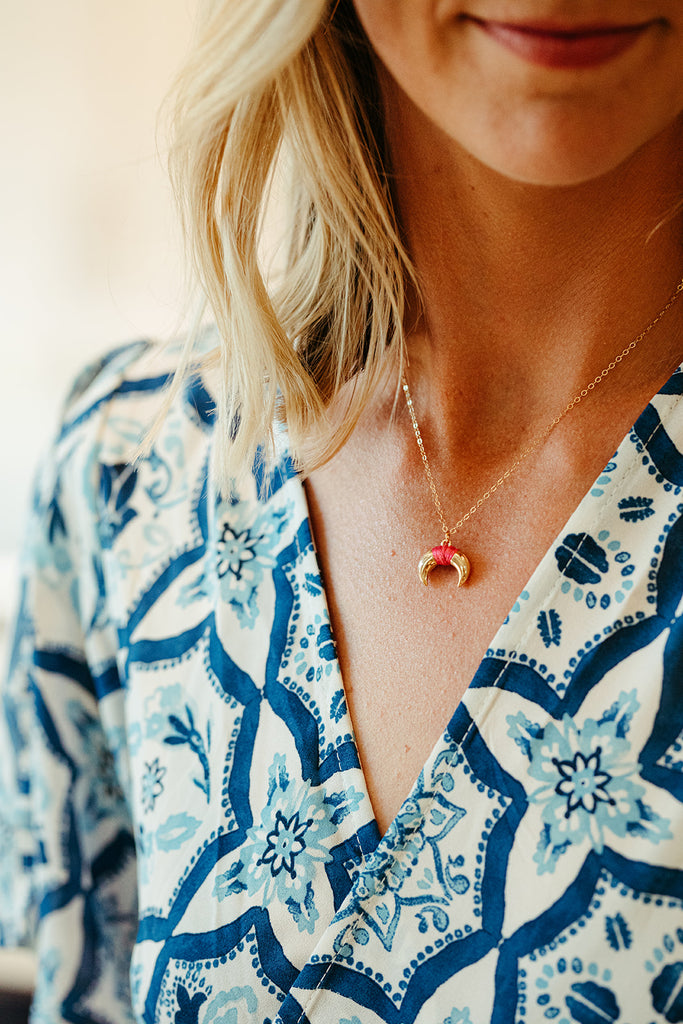 Pink Wrapped Horn Necklace
