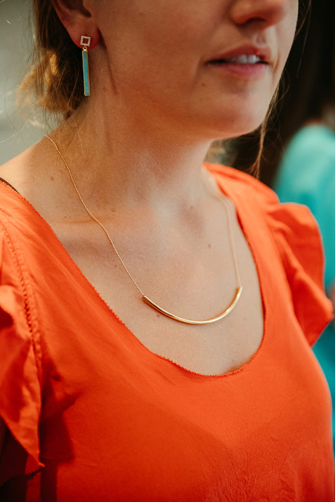 Long Gold Curved Bar Necklace