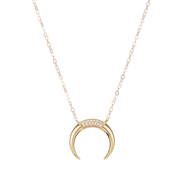 Mini Pavé Gold Horn Necklace – Oriana Lamarca LLC