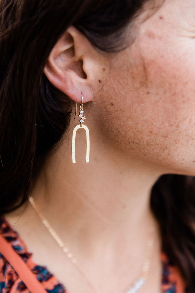 Long Geometric Earrings with Crystal Detail
