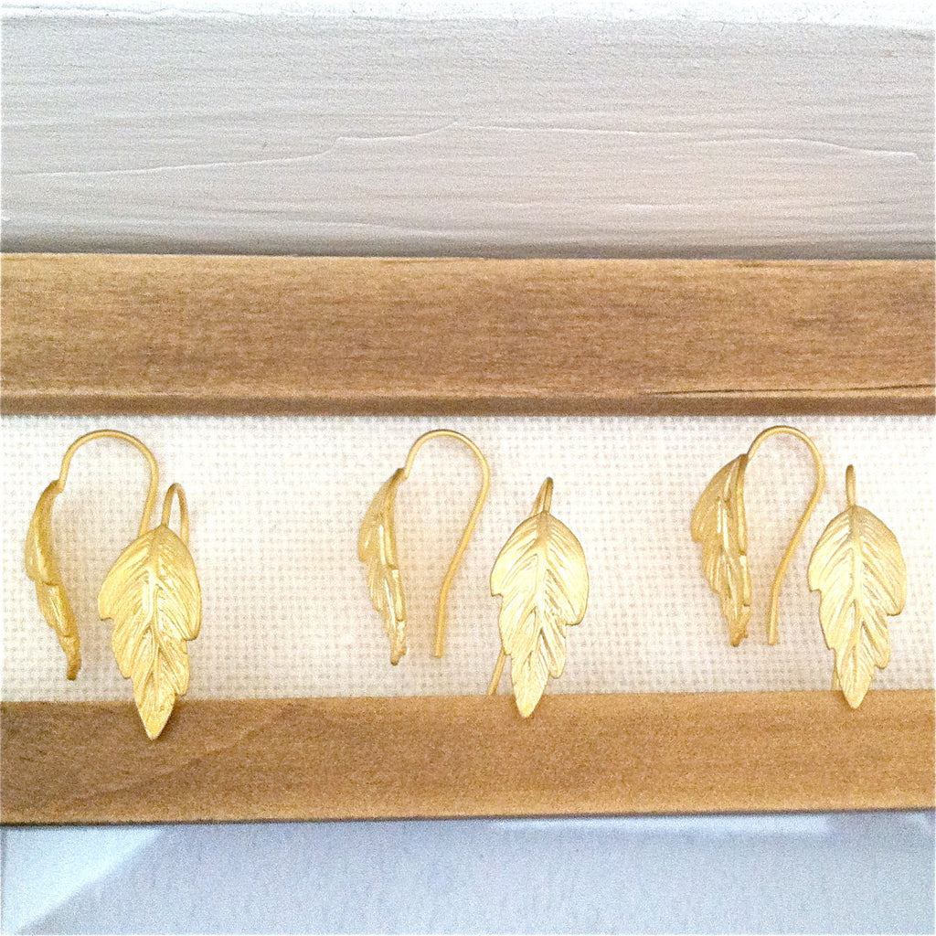 Delicate Gold Leaf Dangle Fishhook Earrings